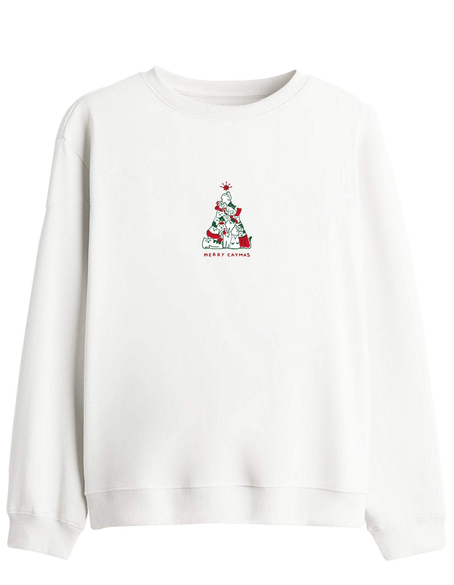Catmas Baskılı Bisiklet Yaka Sweatshirt