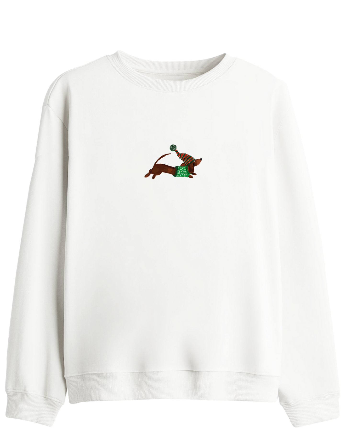 Santa Sausage Dog Baskılı Bisiklet Yaka Sweatshirt