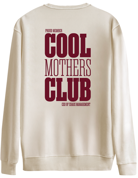 Cool Mothers Club Baskılı Bisiklet Yaka Oversize Sweatshirt