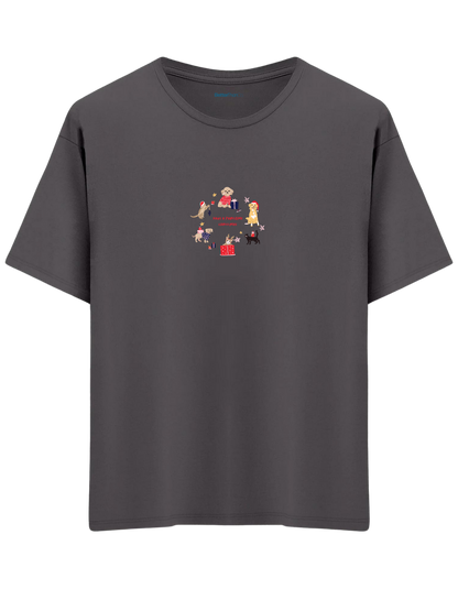 Paw-Mas Baskılı Bisiklet Yaka Oversize T-shirt