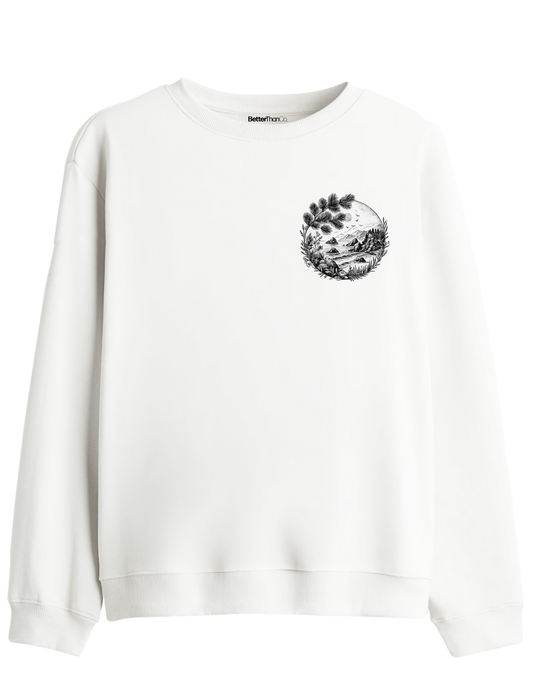 Nature Baskılı Bisiklet Yaka Sweatshirt