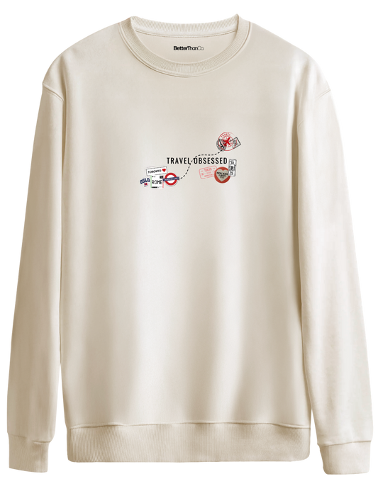 Travel Obsessed Baskılı Bisiklet Yaka Oversize Sweatshirt