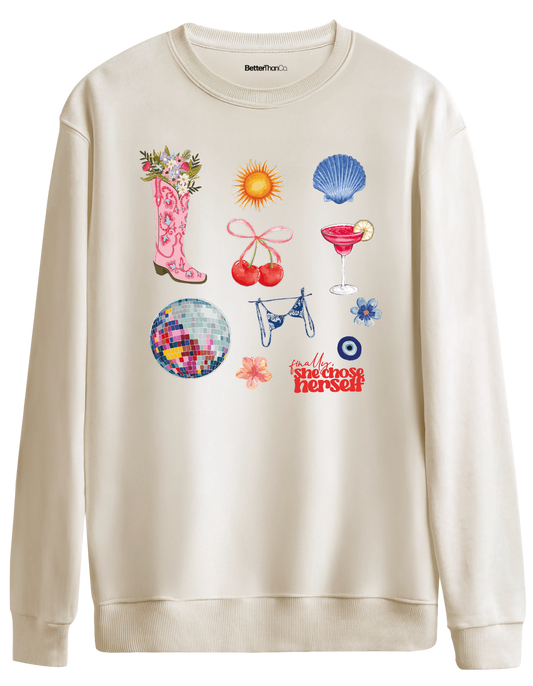 Self Love Baskılı Bisiklet Yaka Oversize Sweatshirt