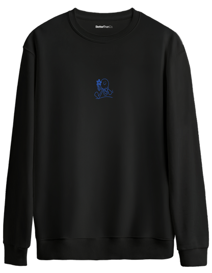 Running Baskılı Bisiklet Yaka Oversize Sweatshirt