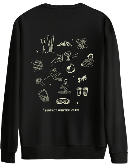 Winter Club Baskılı Bisiklet Yaka Oversize Sweatshirt