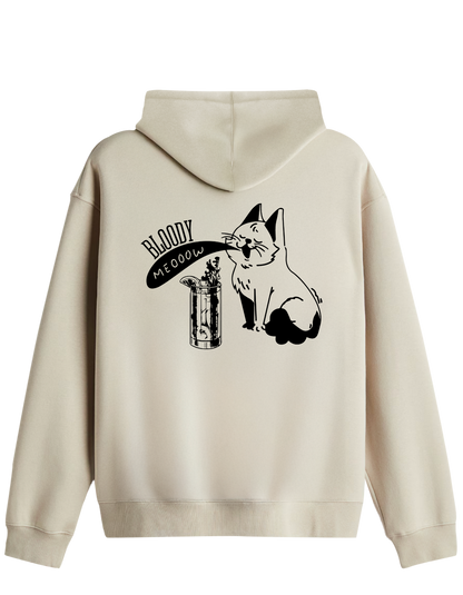 Bloody Meow Baskılı Unisex Kapüşonlu Yaka Hoodie