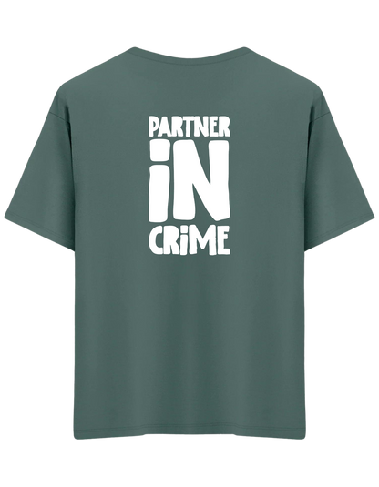 Partner in Crime Baskılı Bisiklet Yaka Oversize T-shirt