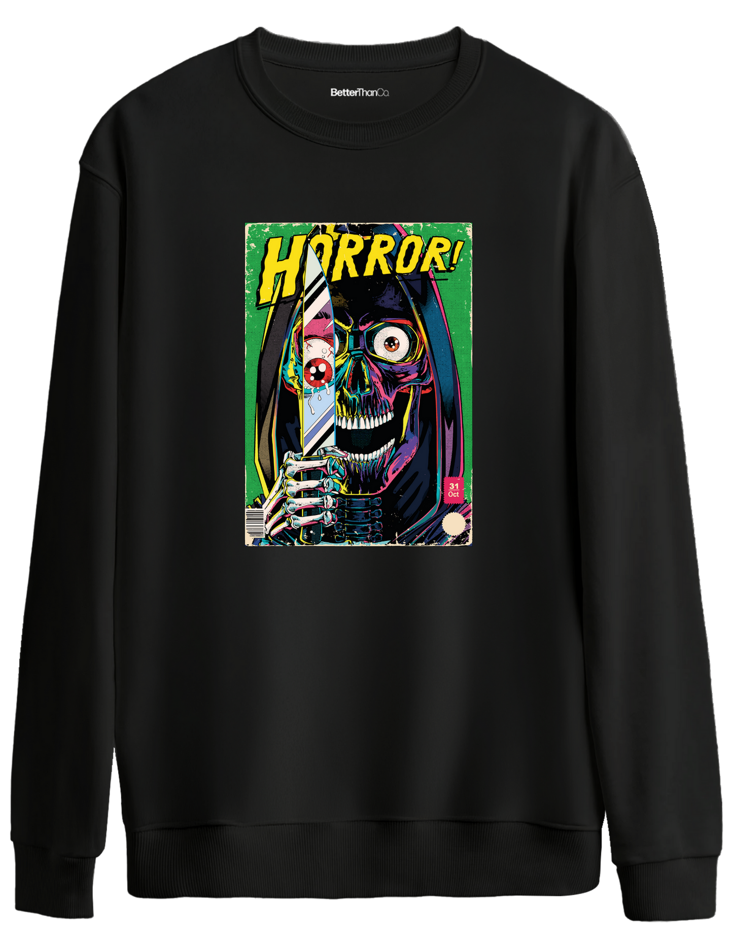 Horror Baskılı Bisiklet Yaka Oversize Sweatshirt