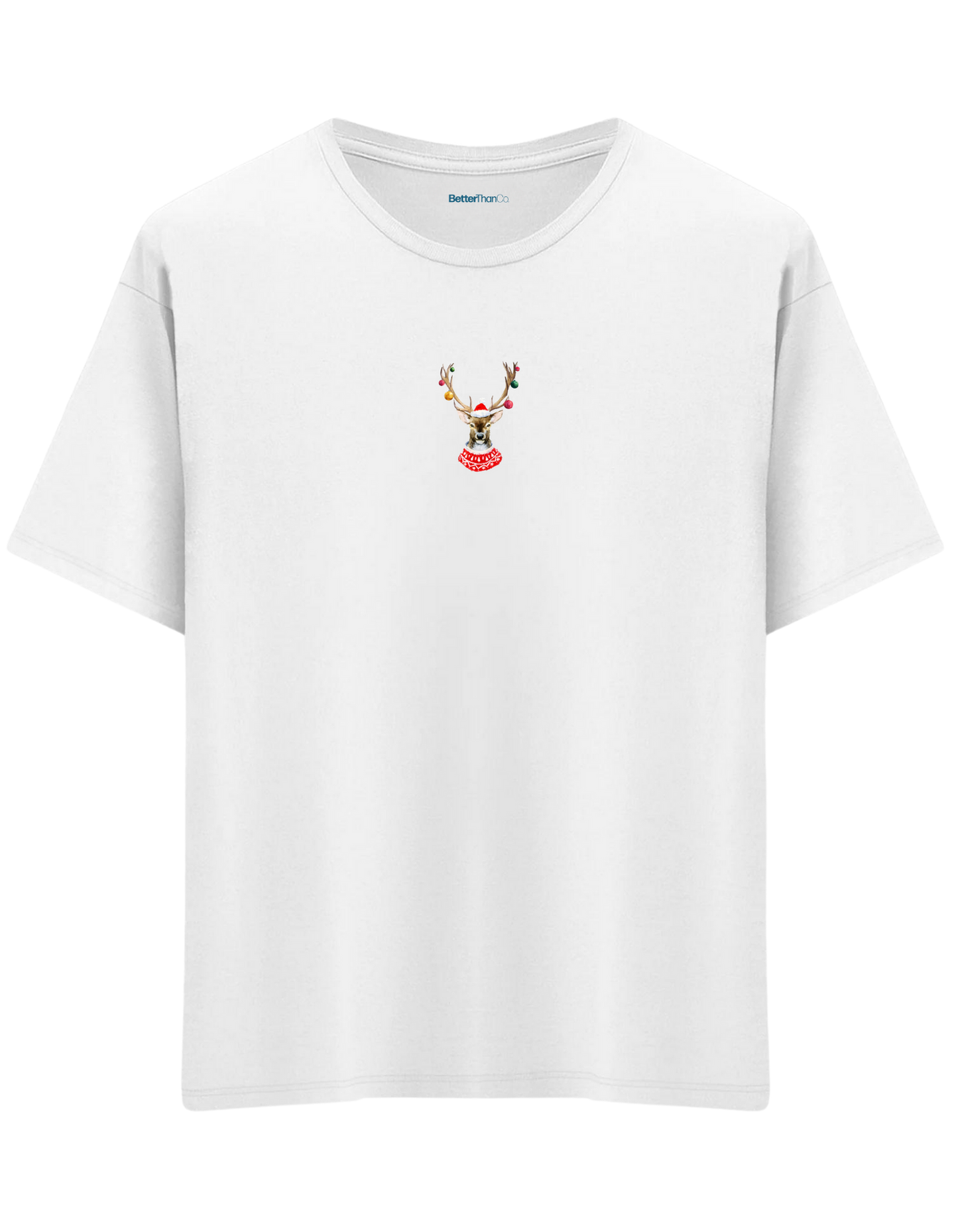 Reindeer Baskılı Bisiklet Yaka Oversize T-shirt