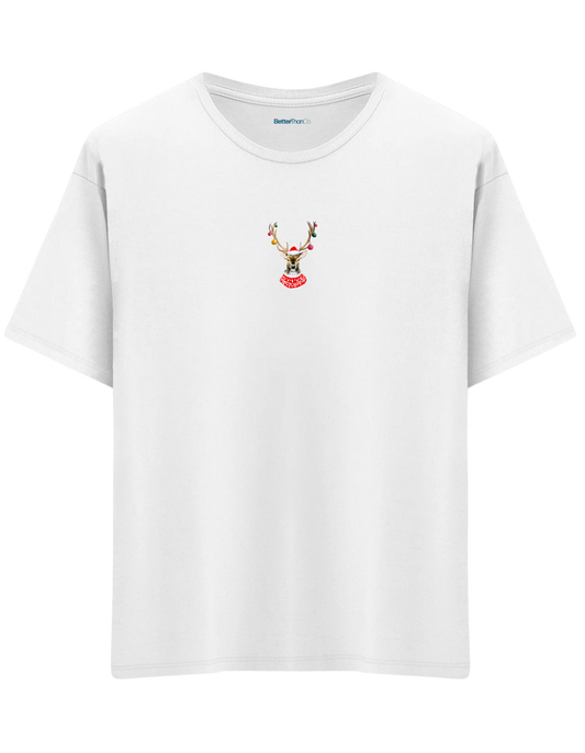 Reindeer Baskılı Bisiklet Yaka Oversize T-shirt