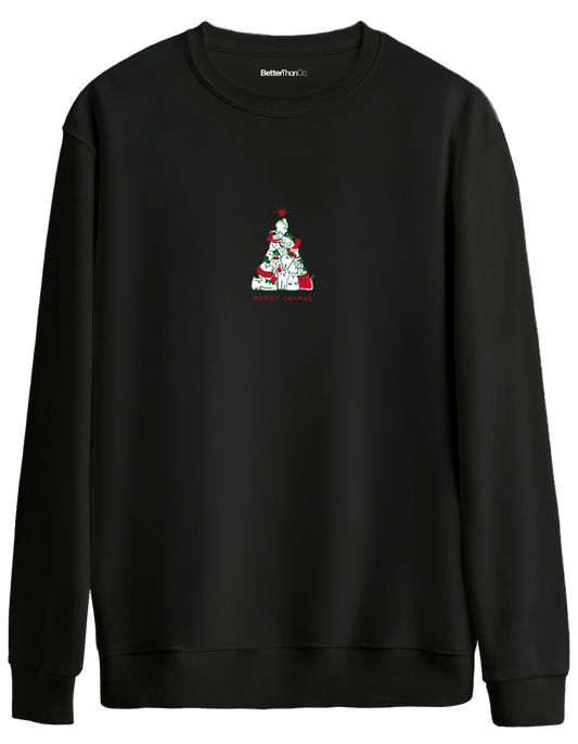 Catmas Baskılı Bisiklet Yaka Oversize Sweatshirt