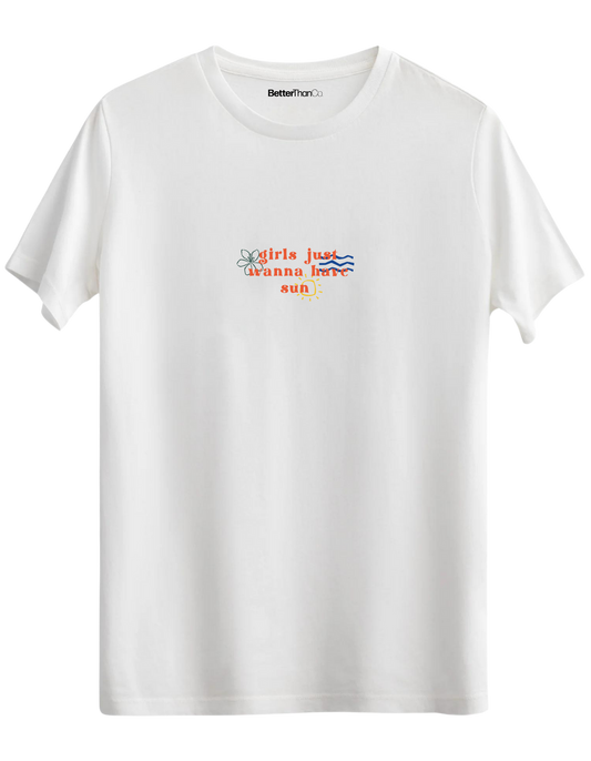 Girls Just Wanna Have Sun Baskılı Bisiklet Yaka Regular T-shirt
