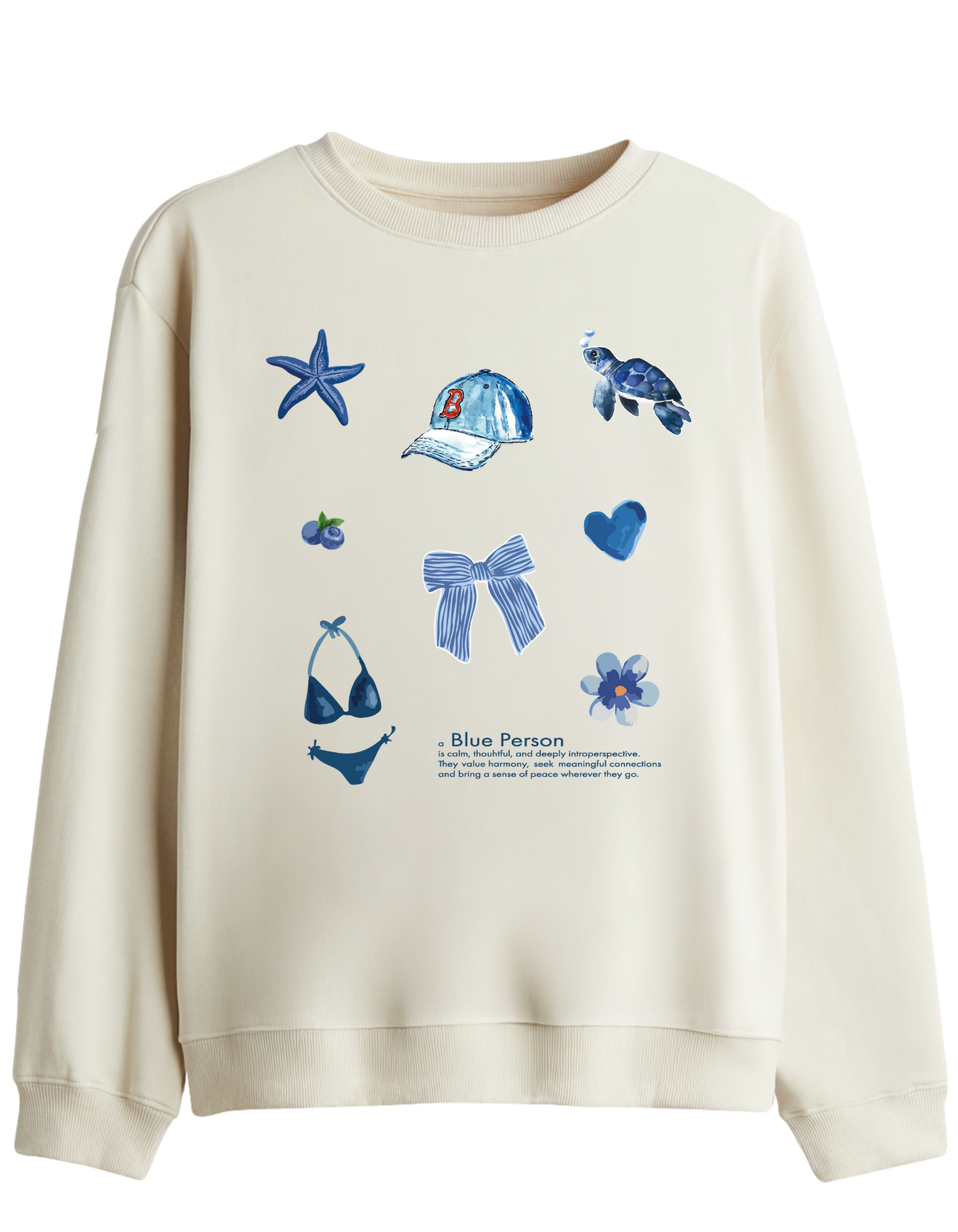 Blue Person Baskılı Bisiklet Yaka Sweatshirt