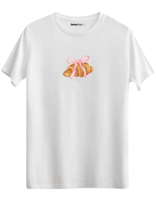 Kruvasan Baskılı Bisiklet Yaka Regular T-shirt