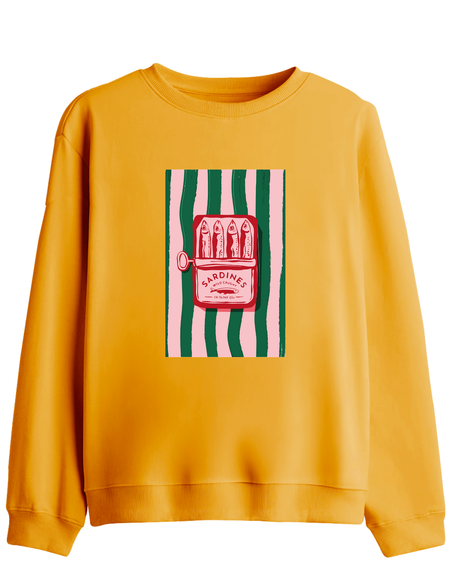 Sardines Baskılı Bisiklet Yaka Sweatshirt