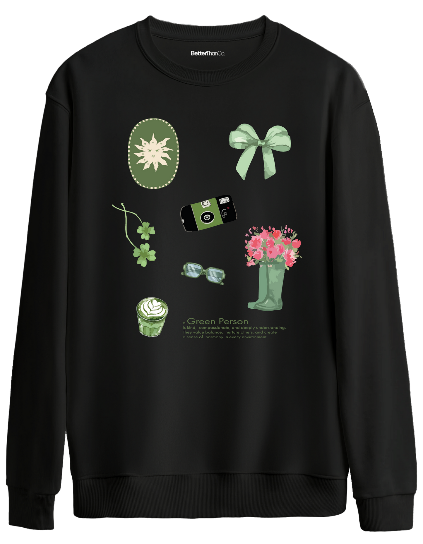 Green Person Baskılı Bisiklet Yaka Oversize Sweatshirt