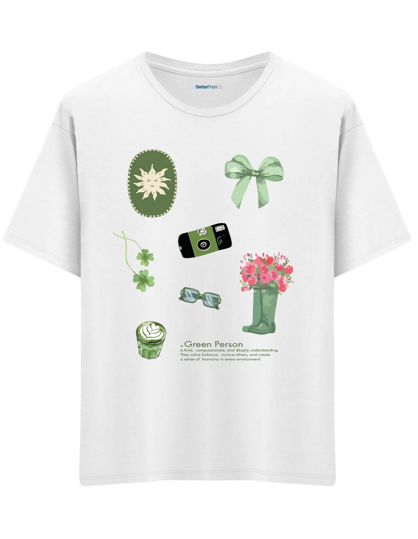 Green Person Baskılı Bisiklet Yaka Oversize T-shirt