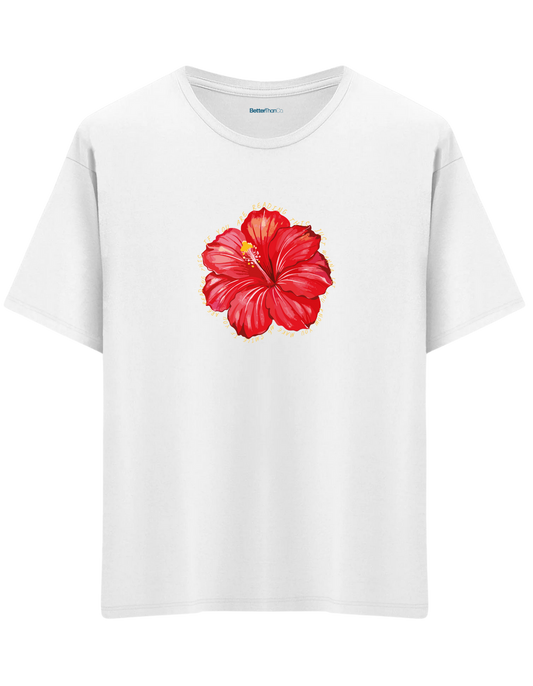 Garden Whisper Baskılı Bisiklet Yaka Oversize T-shirt