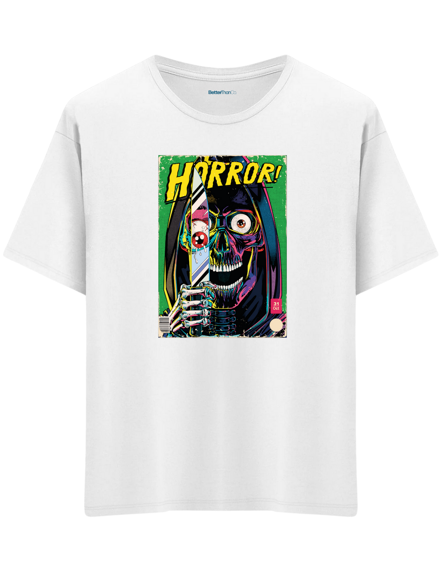 Horror Baskılı Bisiklet Yaka Oversize T-shirt