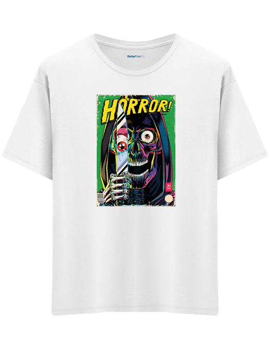 Horror Baskılı Bisiklet Yaka Oversize T-shirt
