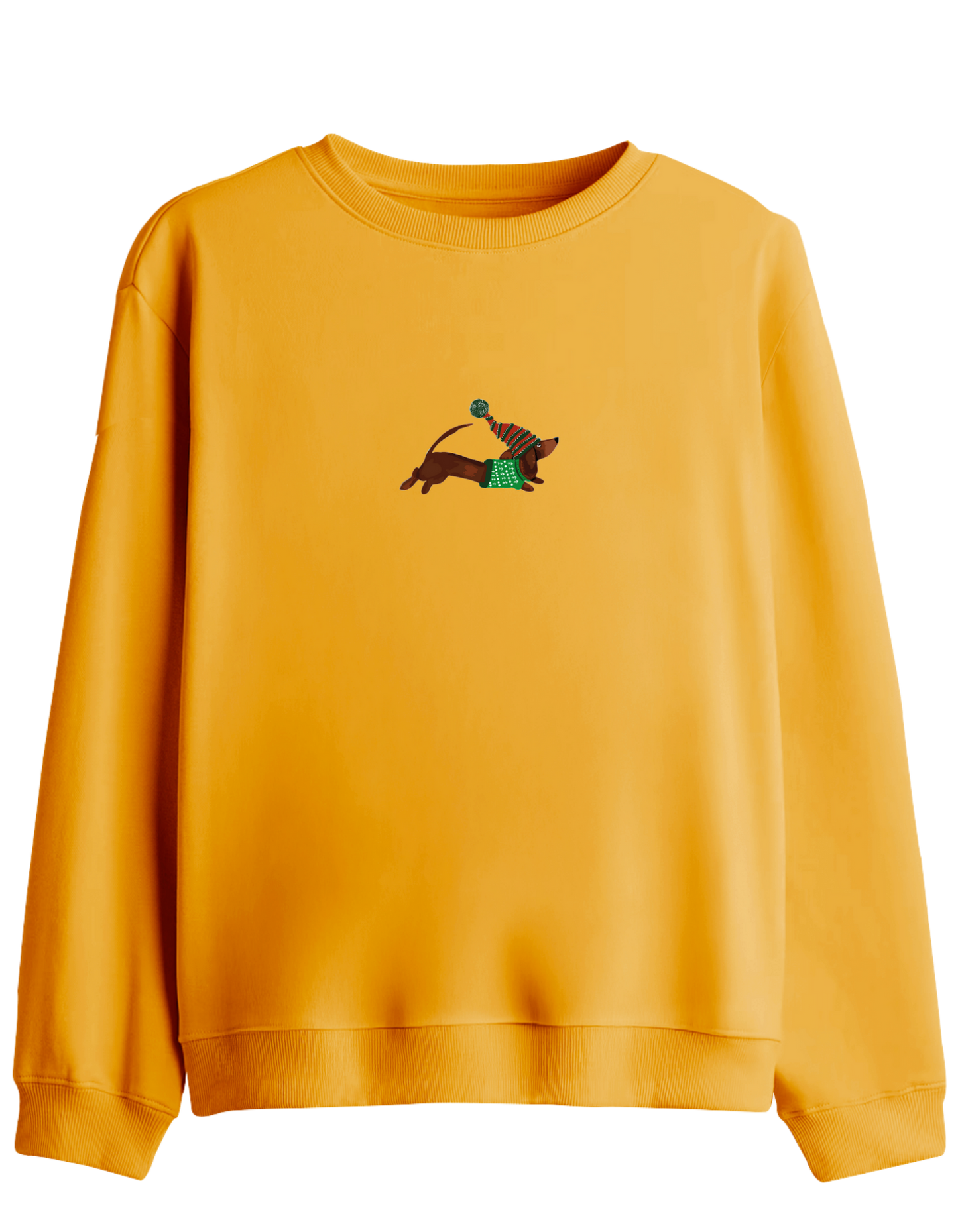 Santa Sausage Dog Baskılı Bisiklet Yaka Sweatshirt