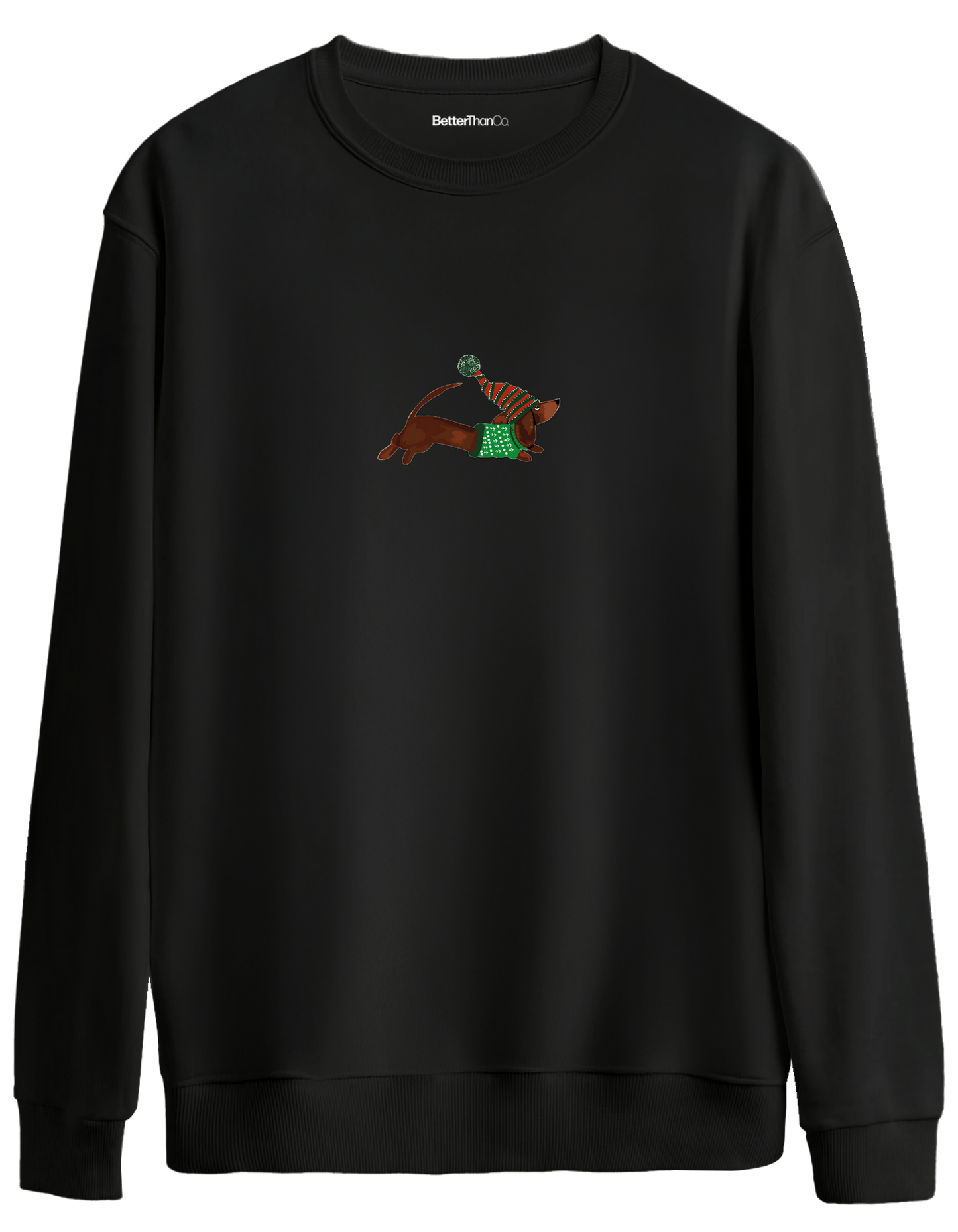 Santa Sausage Dog Baskılı Bisiklet Yaka Oversize Sweatshirt