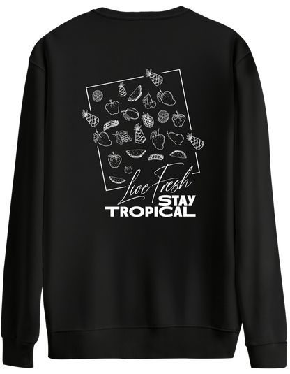 Tropical Baskılı Bisiklet Yaka Oversize Sweatshirt