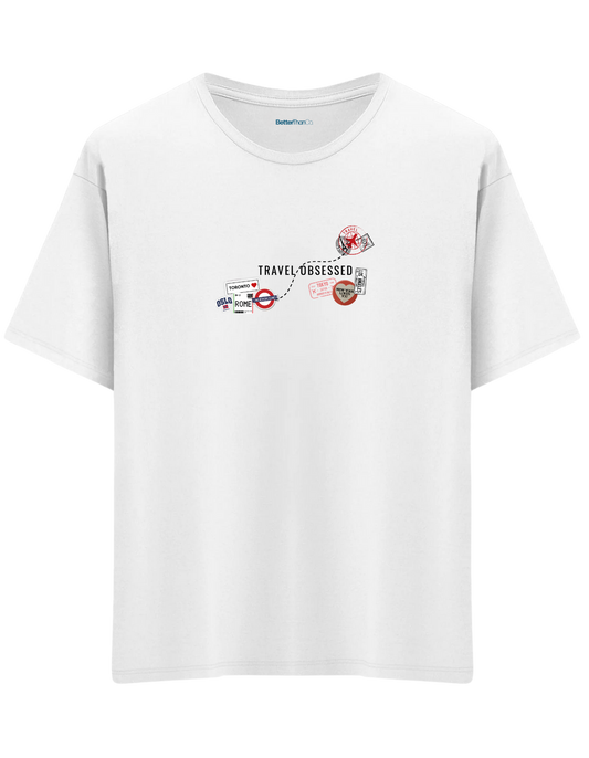 Travel Obsessed Baskılı Bisiklet Yaka Oversize T-shirt