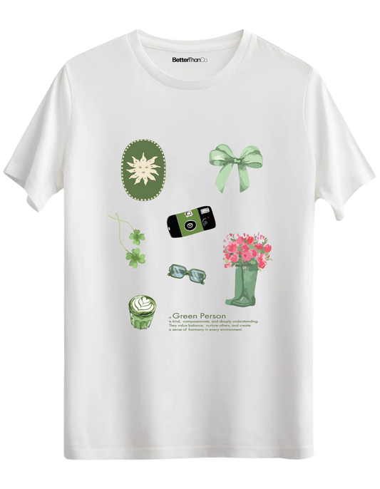 Green Person Baskılı Bisiklet Yaka Regular T-shirt