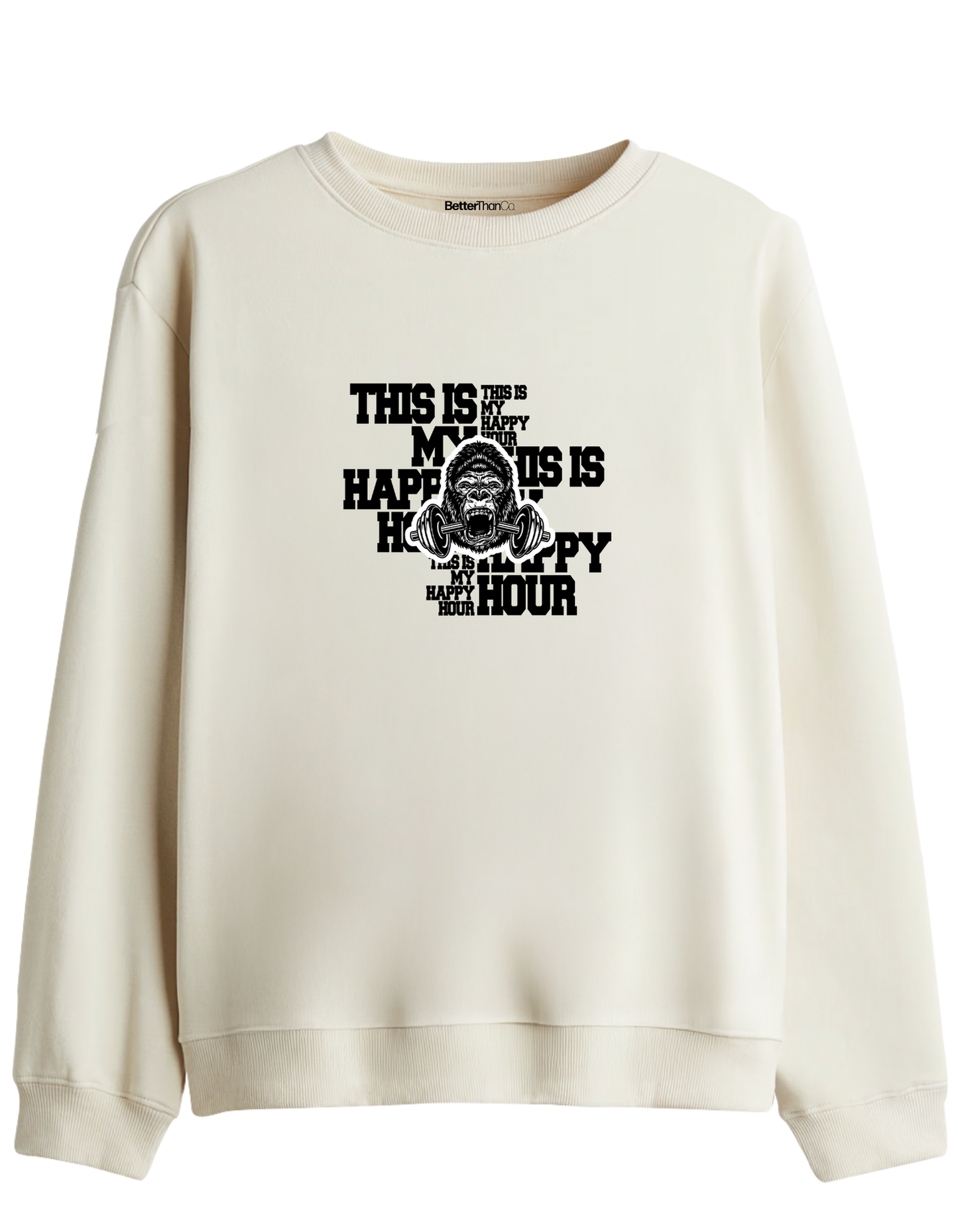 Happy Hour Baskılı Bisiklet Yaka Sweatshirt