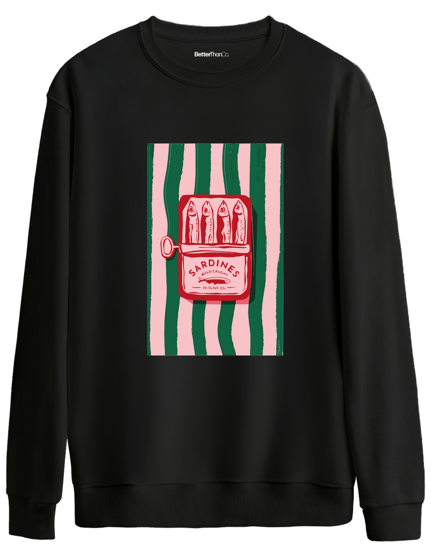 Sardines Baskılı Bisiklet Yaka Oversize Sweatshirt
