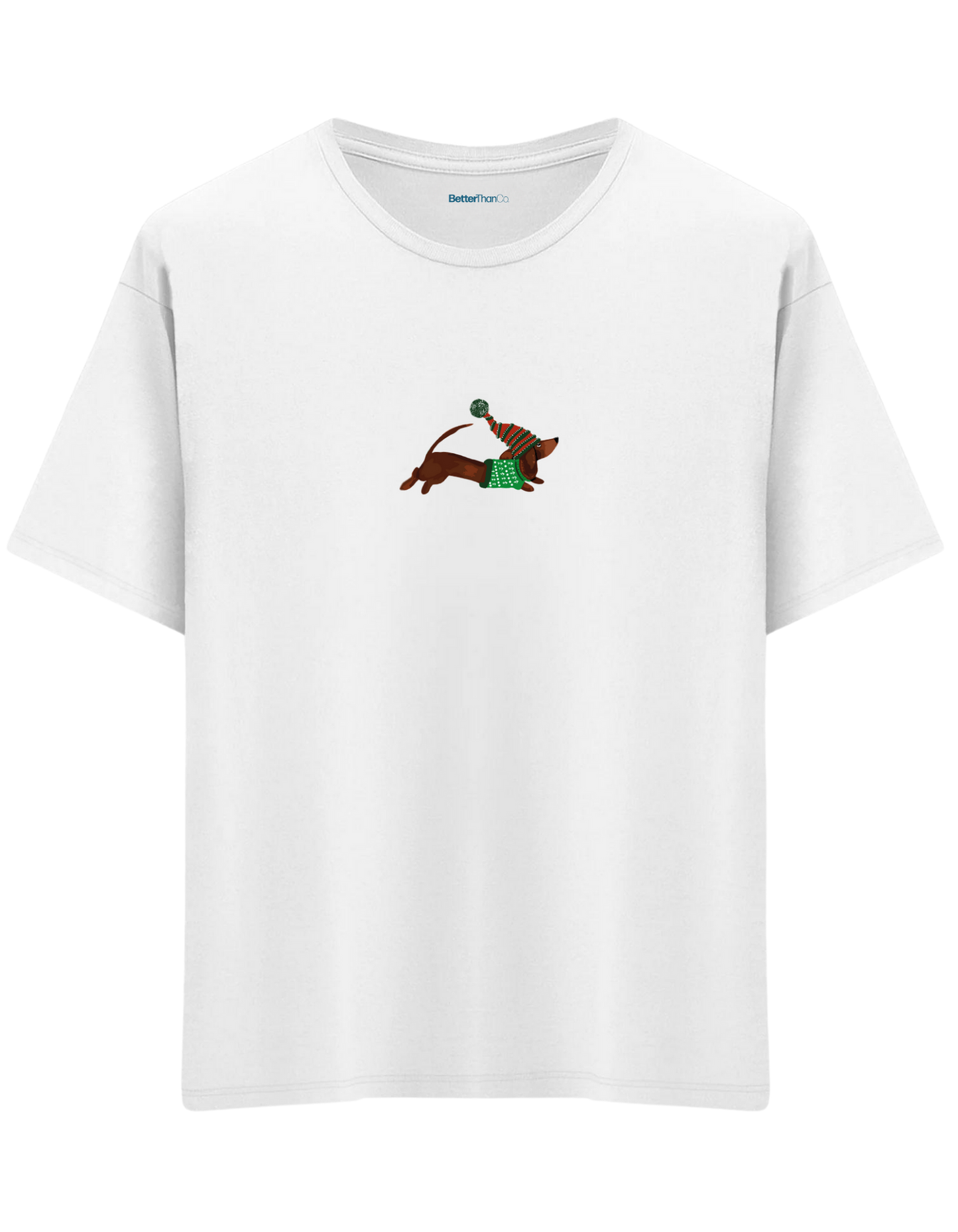 Santa Sausage Dog Baskılı Bisiklet Yaka Oversize T-shirt