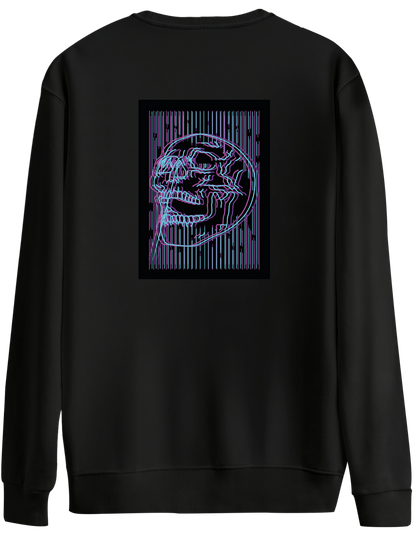 Neon Baskılı Bisiklet Yaka Oversize Sweatshirt