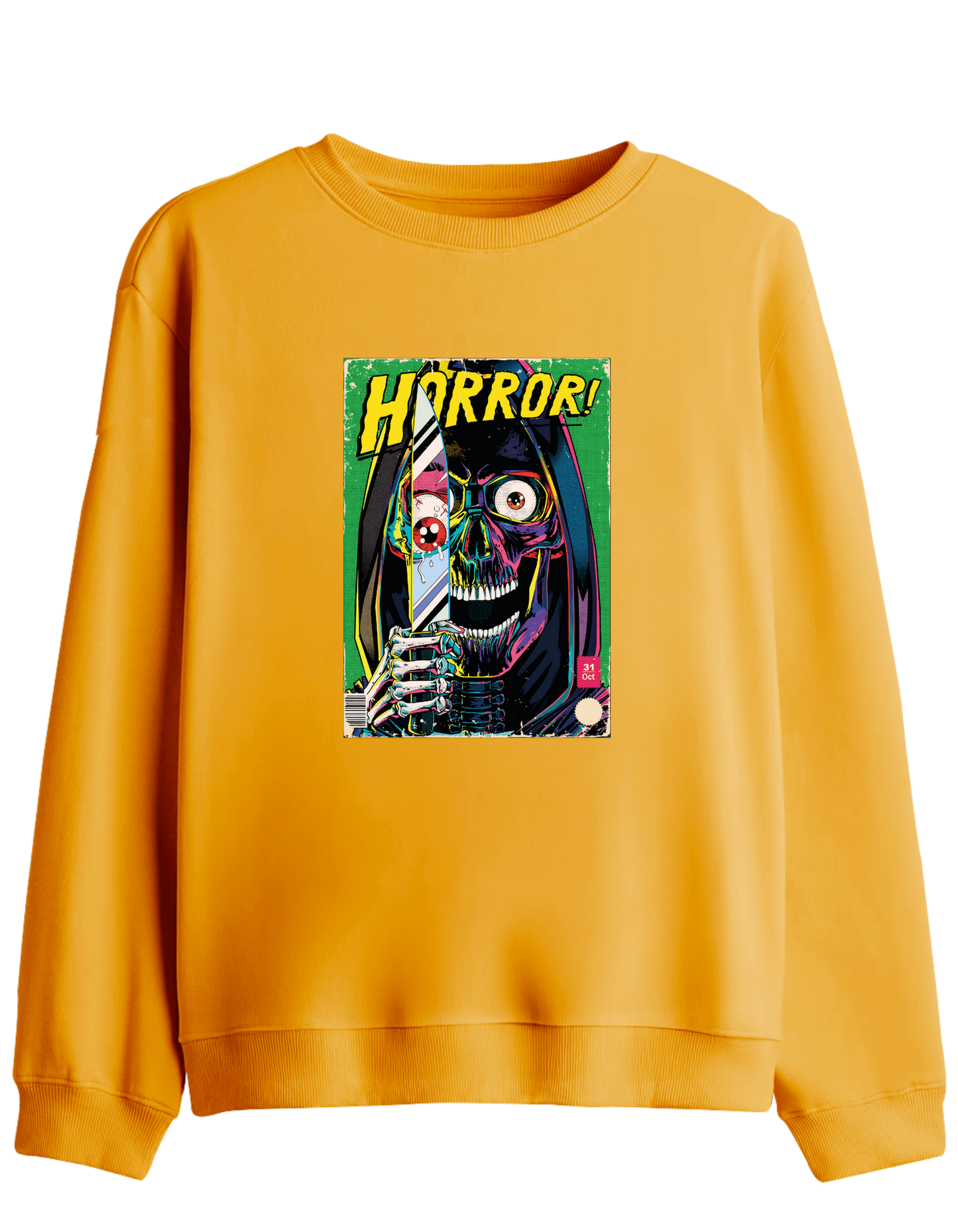 Horror Baskılı Bisiklet Yaka Sweatshirt