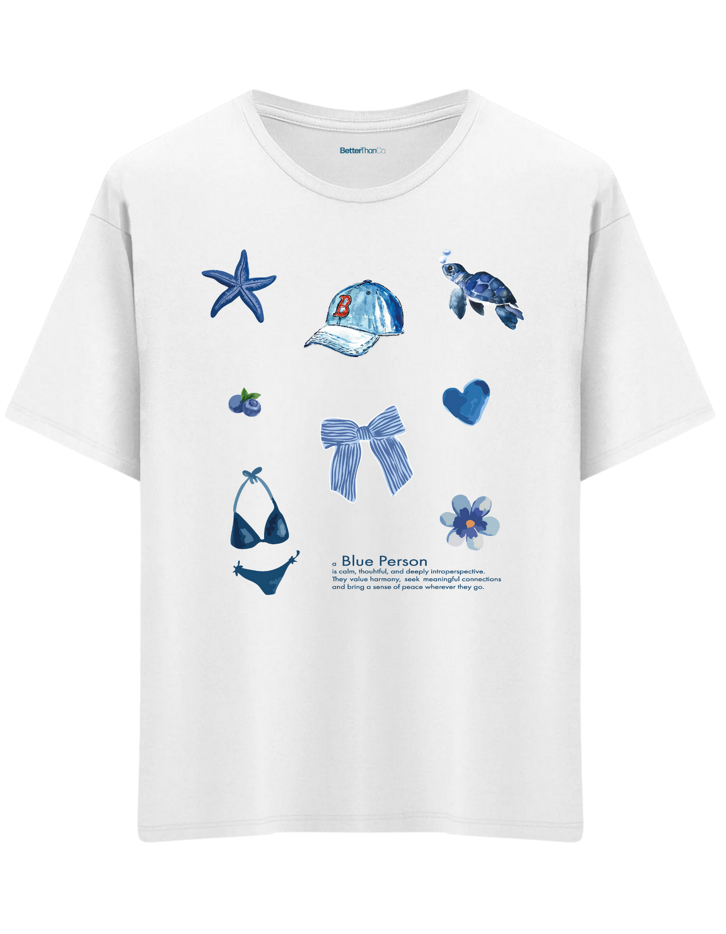 Blue Person Baskılı Bisiklet Yaka Oversize T-shirt