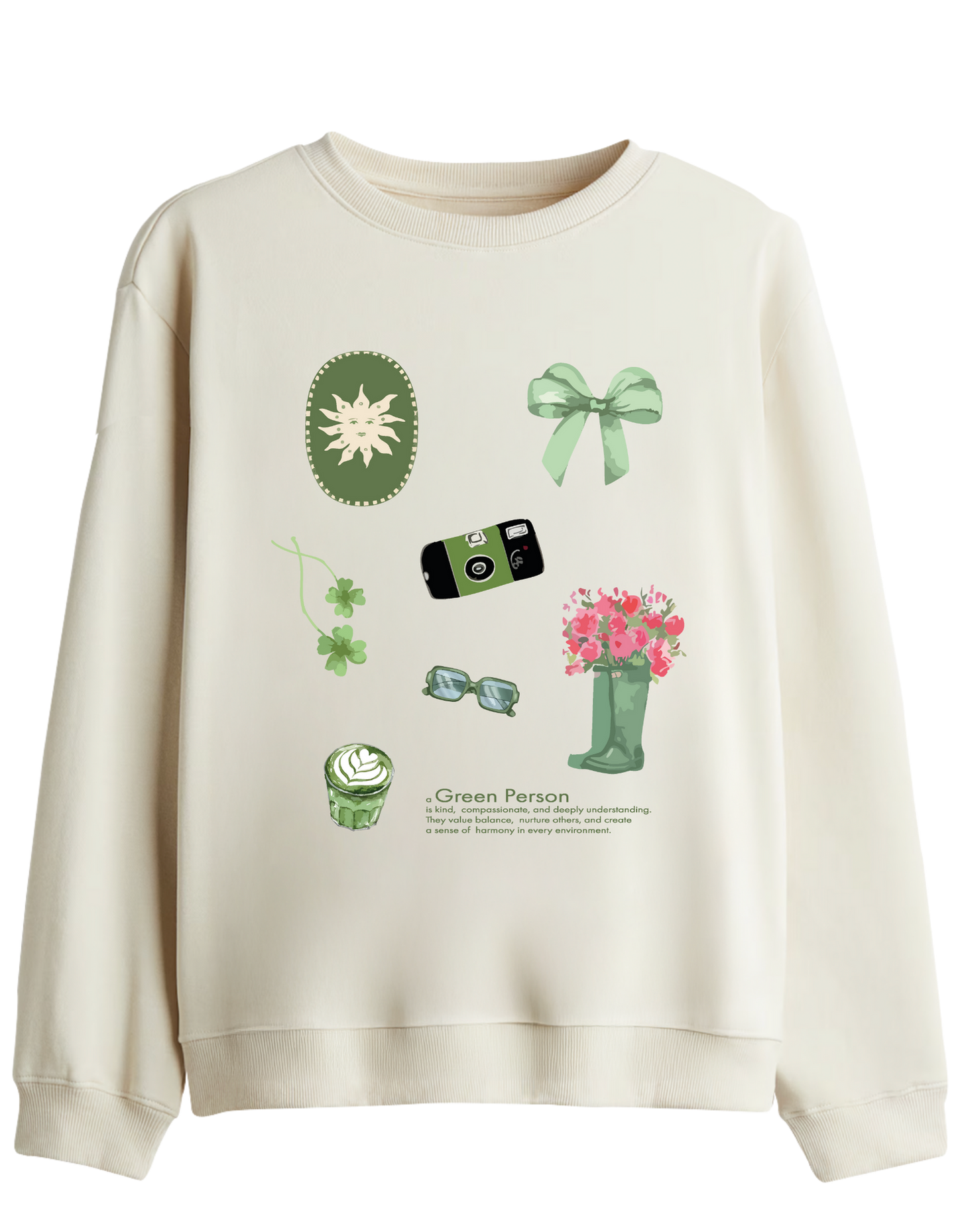 Green Person Baskılı Bisiklet Yaka Sweatshirt