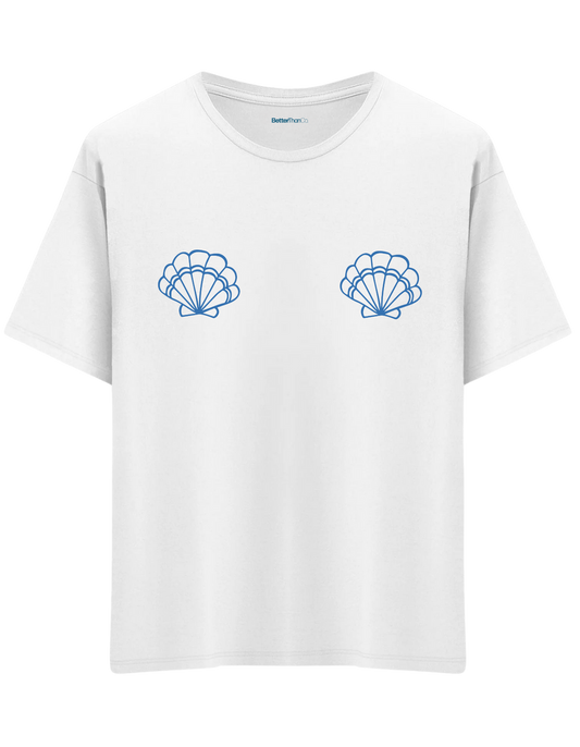 Shells Baskılı Bisiklet Yaka Oversize T-shirt