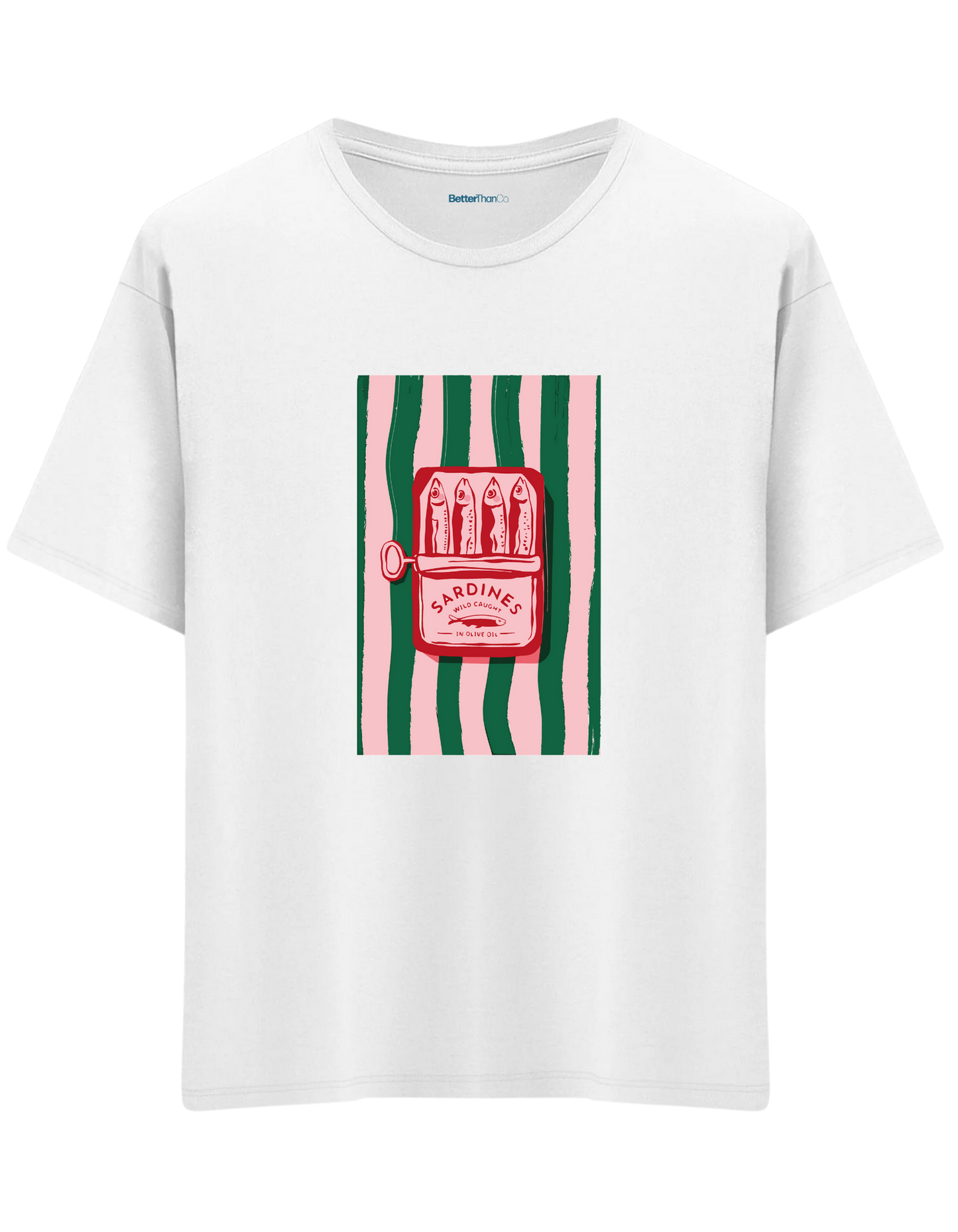 Sardines Baskılı Bisiklet Yaka Oversize T-shirt