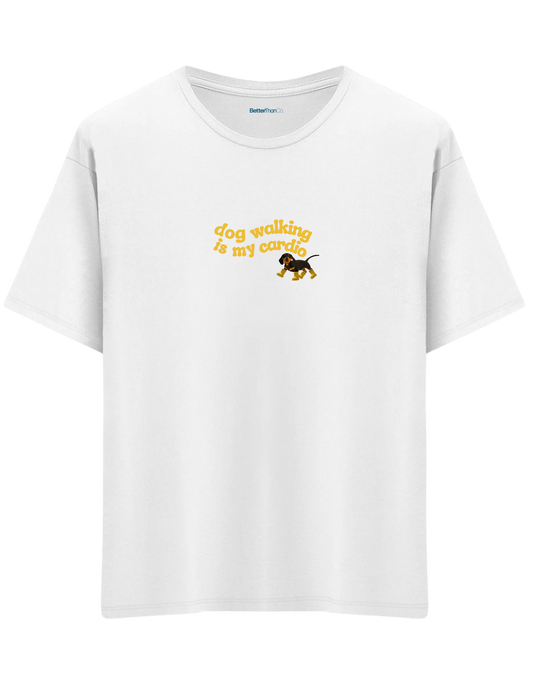 Dog Walking Baskılı Bisiklet Yaka Oversize T-shirt