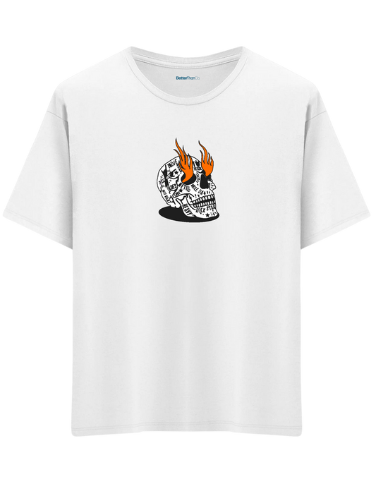 Rock Star Baskılı Bisiklet Yaka Oversize T-shirt