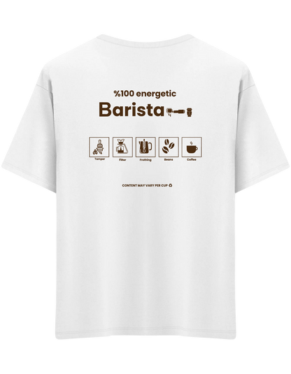 Barista Baskılı Bisiklet Yaka Oversize T-shirt