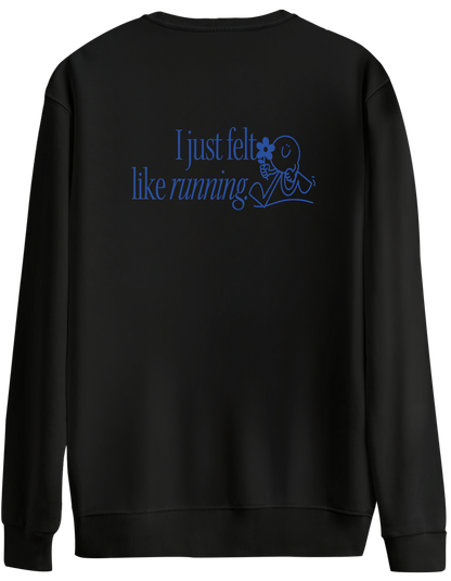 Running Baskılı Bisiklet Yaka Oversize Sweatshirt