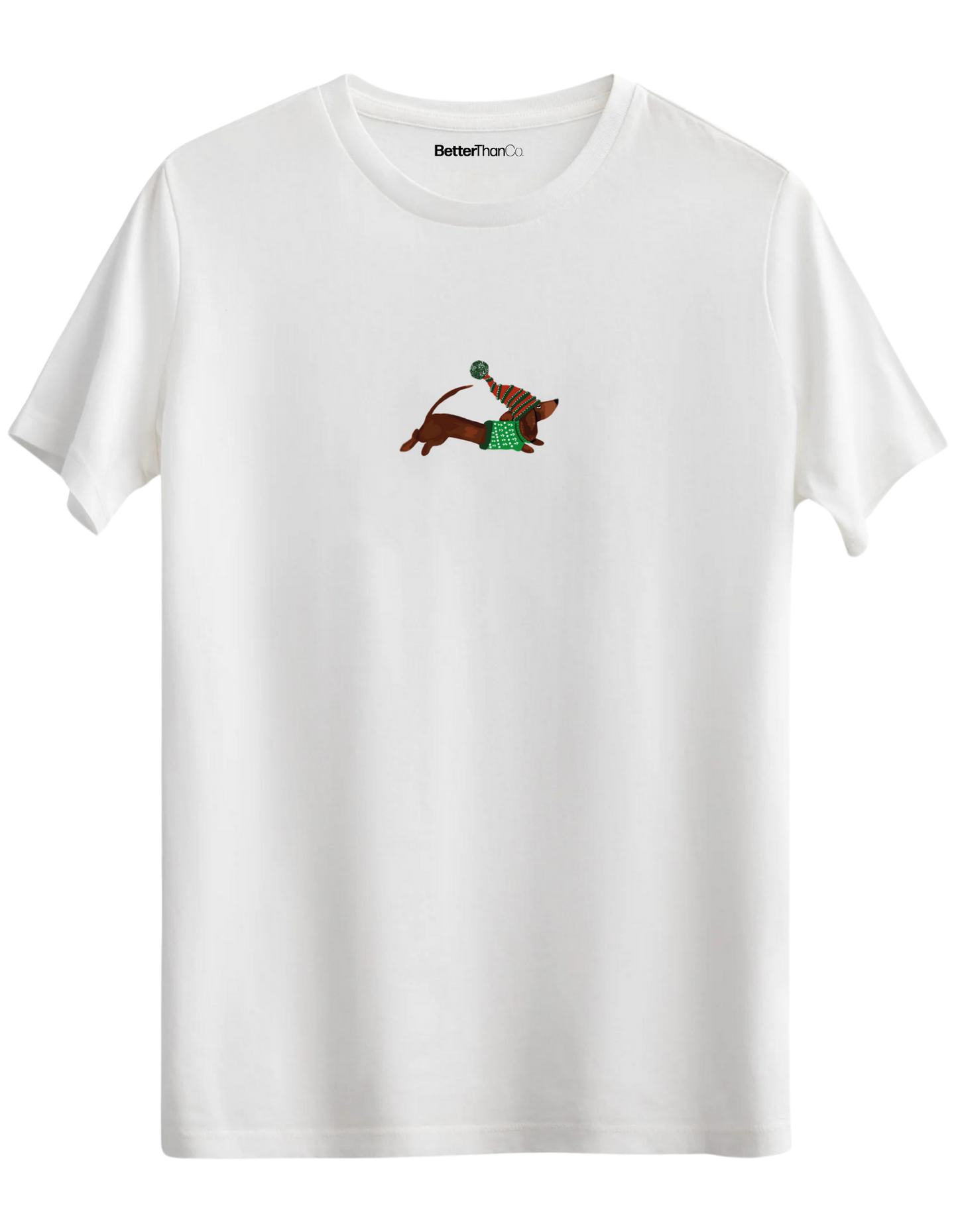 Santa Sausage Dog Baskılı Bisiklet Yaka Regular T-shirt
