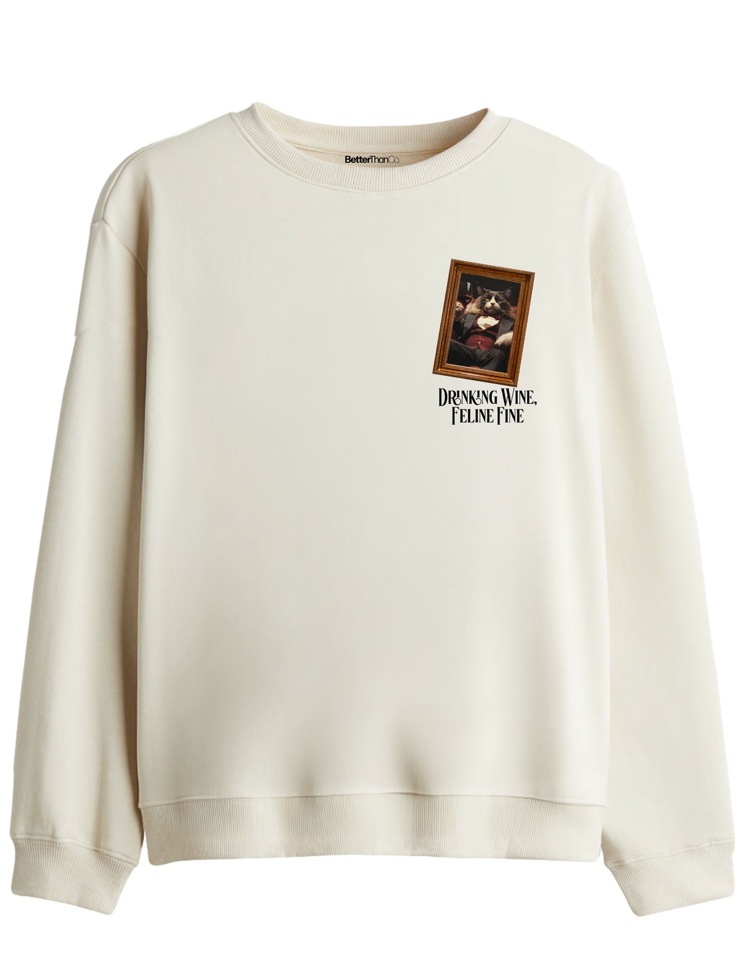 Feline Fine Baskılı Bisiklet Yaka Sweatshirt