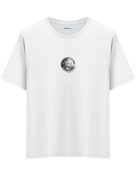 Disco Baskılı Bisiklet Yaka Oversize T-shirt