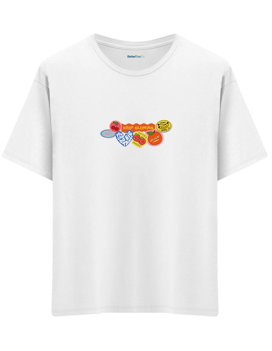 Fruits Baskılı Bisiklet Yaka Oversize T-shirt