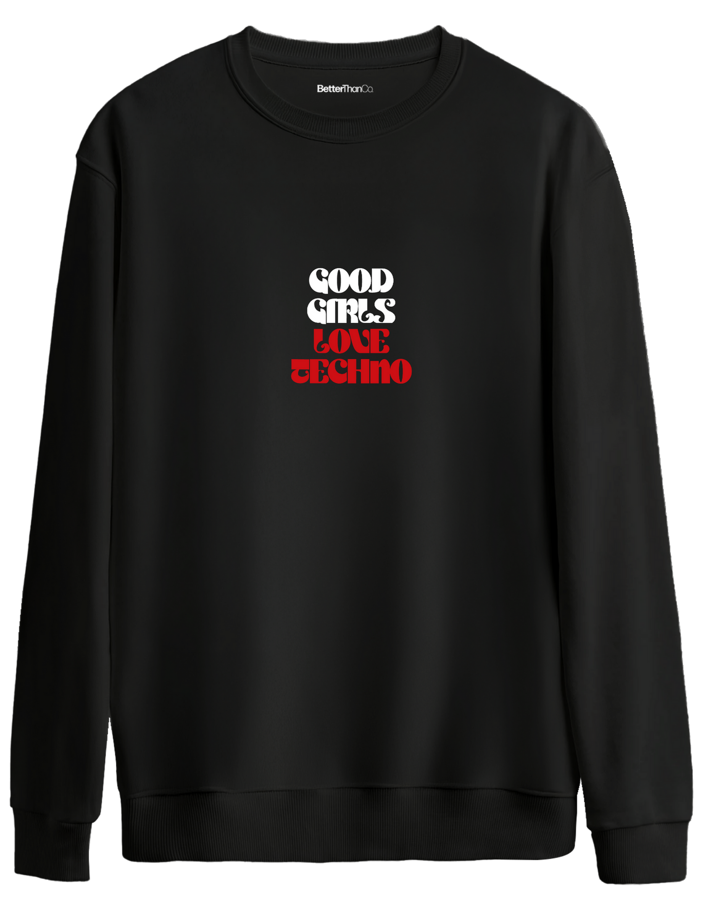 Techno Baskılı Bisiklet Yaka Oversize Sweatshirt