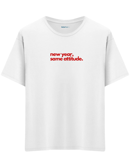 Happy New Year Baskılı Bisiklet Yaka Oversize T-shirt