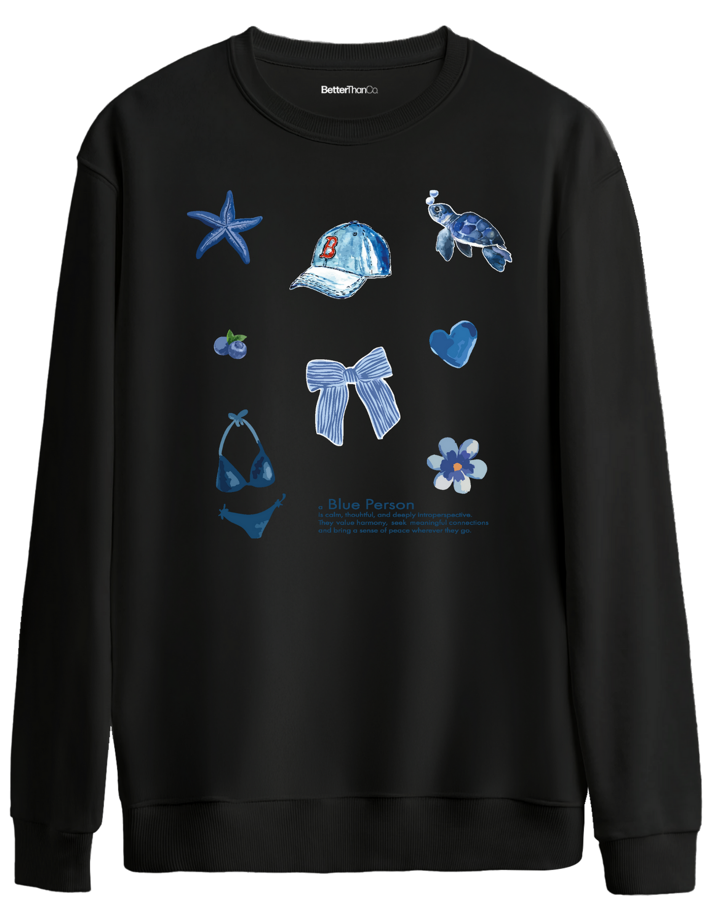 Blue Person Baskılı Bisiklet Yaka Oversize Sweatshirt