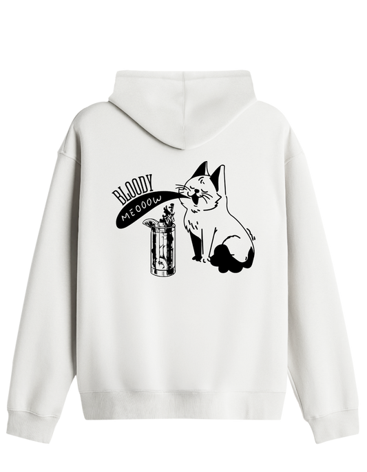 Bloody Meow Baskılı Unisex Kapüşonlu Yaka Hoodie